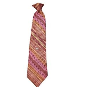 Vintage tie SNAPPER Snap on Clip on Classic Pink Orange Gold Polyester 70s